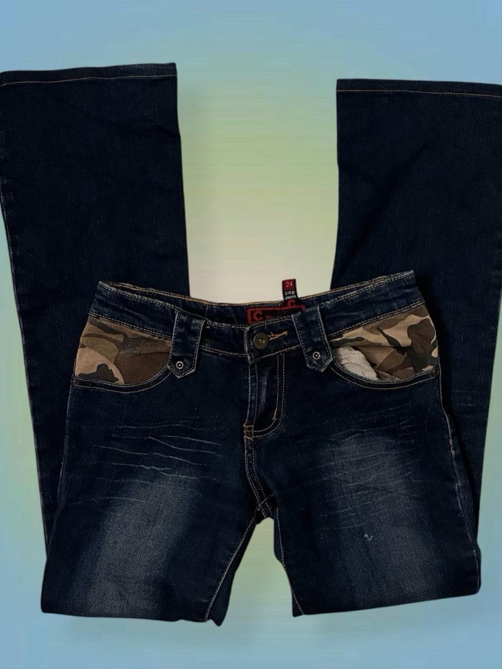 Dark Wash Women’s Jeans with Camo Pocket Accents
